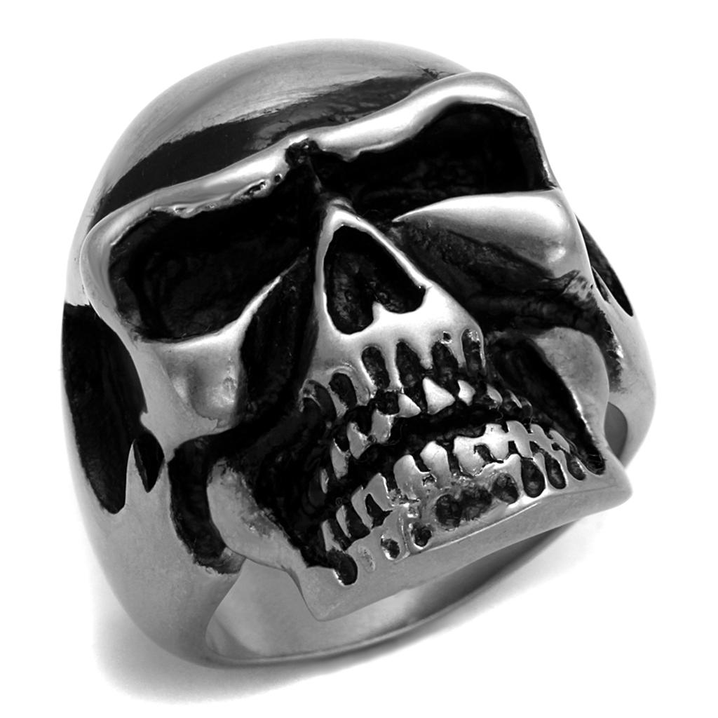 TK2419 - Antique Silver Stainless Steel Ring with Epoxy  in Jet-0