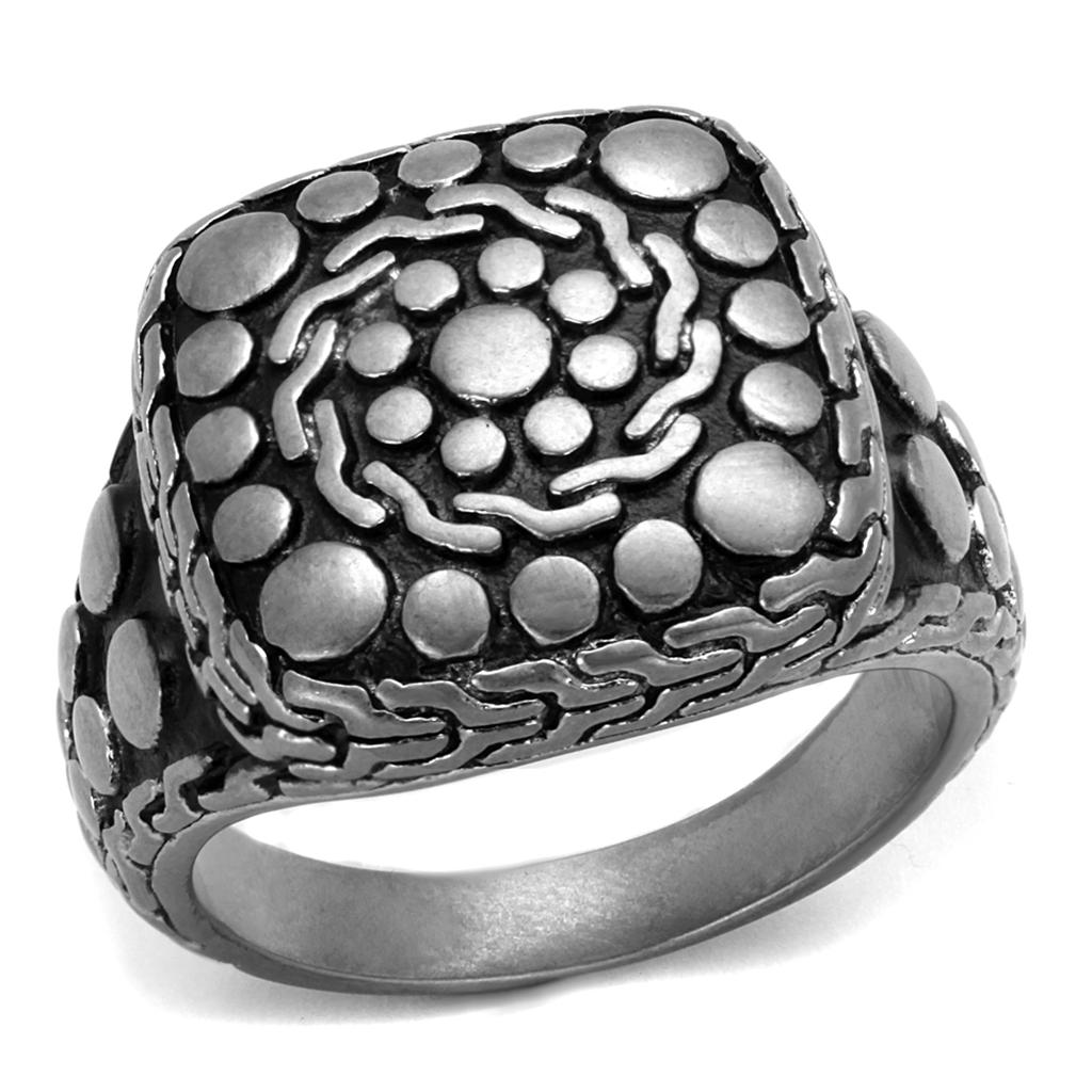 TK2420 - Antique Silver Stainless Steel Ring with Epoxy  in Jet-0