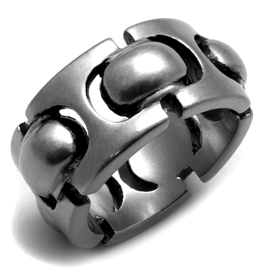 TK2421 - Antique Silver Stainless Steel Ring with Epoxy  in Jet-0