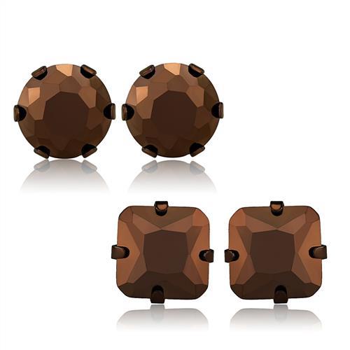 TK2443 - Two Tone IP Light Brown (IP Light coffee) Stainless Steel Earrings with AAA Grade CZ  in Light Coffee-0