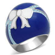 TK245 - High polished (no plating) Stainless Steel Ring with Top Grade Crystal  in Sea Blue-0