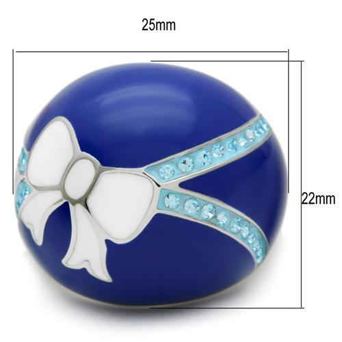 TK245 - High polished (no plating) Stainless Steel Ring with Top Grade Crystal  in Sea Blue-1