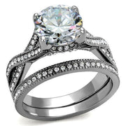 TK2478 - High polished (no plating) Stainless Steel Ring with AAA Grade CZ  in Clear-0