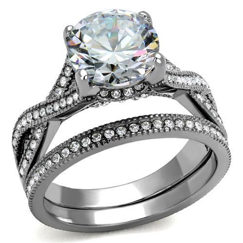 TK2478 - High polished (no plating) Stainless Steel Ring with AAA Grade CZ  in Clear-0