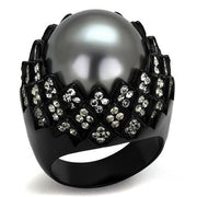 TK2483 - IP Black(Ion Plating) Stainless Steel Ring with Synthetic Pearl in Gray-0