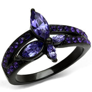 TK2490 - IP Black(Ion Plating) Stainless Steel Ring with Top Grade Crystal  in Tanzanite-0