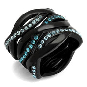 TK2492 - IP Black(Ion Plating) Stainless Steel Ring with Top Grade Crystal  in Sea Blue-0