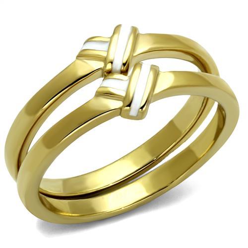 TK2494 - IP Gold(Ion Plating) Stainless Steel Ring with Epoxy  in White-0