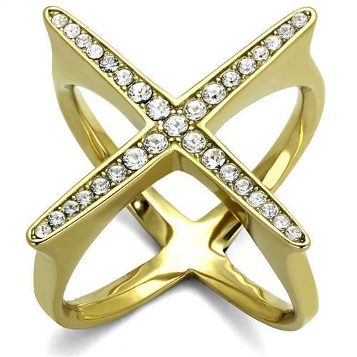 TK2497 - IP Gold(Ion Plating) Stainless Steel Ring with Top Grade Crystal  in Clear-0