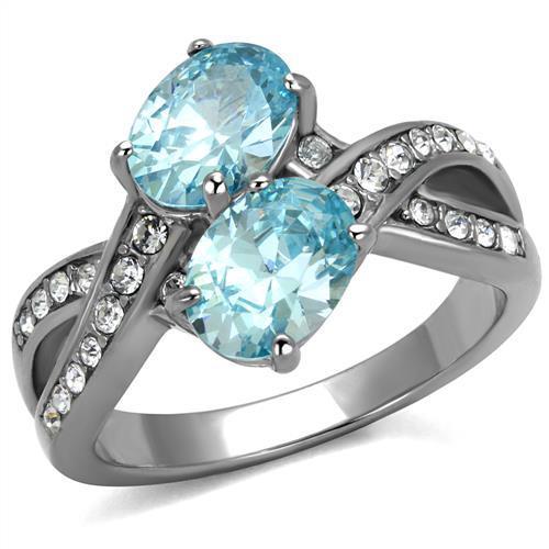 TK2501 - High polished (no plating) Stainless Steel Ring with AAA Grade CZ  in Sea Blue-0