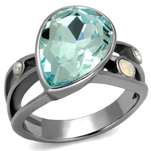 TK2502 - High polished (no plating) Stainless Steel Ring with Top Grade Crystal  in Sea Blue-0