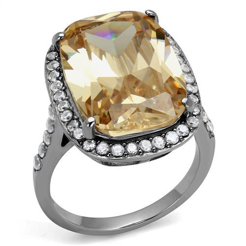 TK2503 - High polished (no plating) Stainless Steel Ring with AAA Grade CZ  in Champagne-0