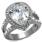 TK2504 - High polished (no plating) Stainless Steel Ring with Top Grade Crystal  in Clear-0