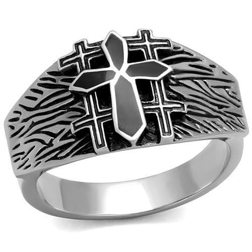 TK2505 - High polished (no plating) Stainless Steel Ring with Epoxy  in Jet-0