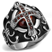 TK2507 - High polished (no plating) Stainless Steel Ring with AAA Grade CZ  in Garnet-0