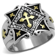TK2517 - Two-Tone IP Gold (Ion Plating) Stainless Steel Ring with Top Grade Crystal  in Clear-0