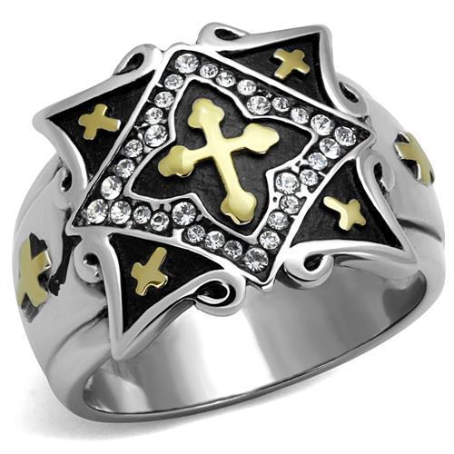 TK2517 - Two-Tone IP Gold (Ion Plating) Stainless Steel Ring with Top Grade Crystal  in Clear-0