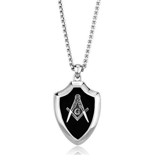 TK2522 - High polished (no plating) Stainless Steel Chain Pendant with Epoxy  in Jet-0