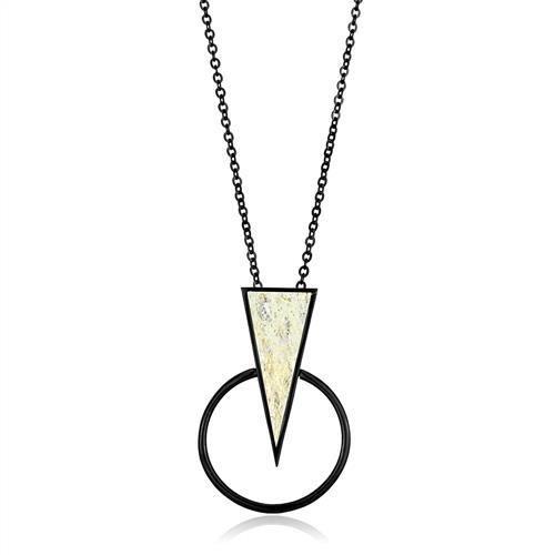 TK2524 - IP Black(Ion Plating) Stainless Steel Chain Pendant with Leather  in White-0