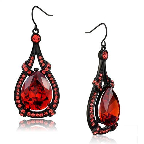 TK2531 - IP Black(Ion Plating) Stainless Steel Earrings with AAA Grade CZ  in Orange-0