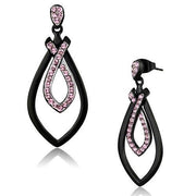 TK2532 - Two-Tone IP Black (Ion Plating) Stainless Steel Earrings with Top Grade Crystal  in Light Rose-0