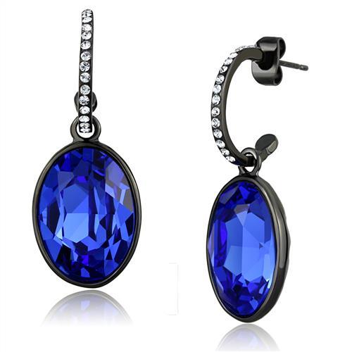 TK2538 - IP Black(Ion Plating) Stainless Steel Earrings with Top Grade Crystal  in Sapphire-0