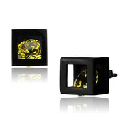 TK2540 - IP Black(Ion Plating) Stainless Steel Earrings with AAA Grade CZ  in Topaz-0
