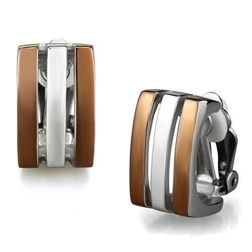TK2542 - Two Tone IP Light Brown (IP Light coffee) Stainless Steel Earrings with No Stone-0