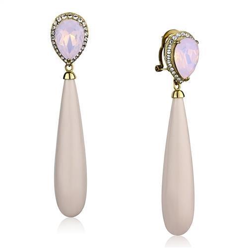 TK2543 - IP Gold(Ion Plating) Stainless Steel Earrings with Top Grade Crystal  in Light Rose-0
