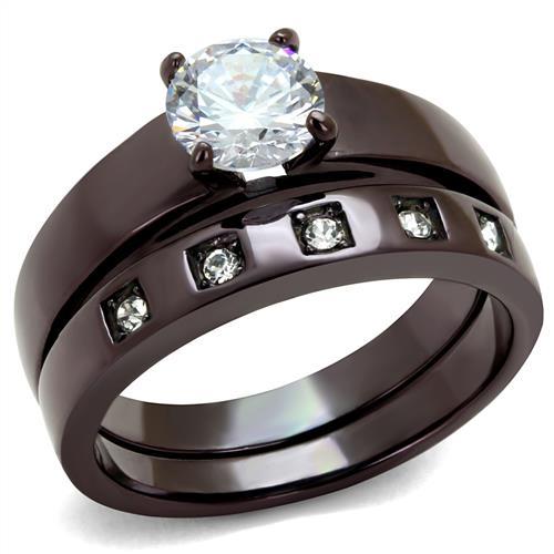 TK2547 - IP Dark Brown (IP coffee) Stainless Steel Ring with AAA Grade CZ  in Clear-0