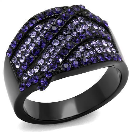 TK2551 - IP Black(Ion Plating) Stainless Steel Ring with Top Grade Crystal  in Multi Color-0