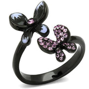 TK2554 - IP Black(Ion Plating) Stainless Steel Ring with Top Grade Crystal  in Light Amethyst-0