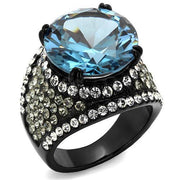TK2555 - IP Black(Ion Plating) Stainless Steel Ring with AAA Grade CZ  in London Blue-0