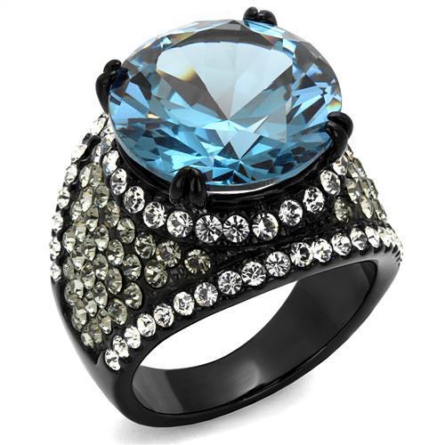 TK2555 - IP Black(Ion Plating) Stainless Steel Ring with AAA Grade CZ  in London Blue-0