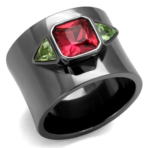 TK2556 - IP Light Black  (IP Gun) Stainless Steel Ring with Synthetic Synthetic Glass in Multi Color-0