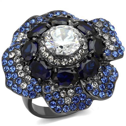 TK2559 - IP Light Black  (IP Gun) Stainless Steel Ring with AAA Grade CZ  in Clear-0