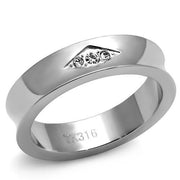 TK2562 - High polished (no plating) Stainless Steel Ring with Top Grade Crystal  in Clear-0