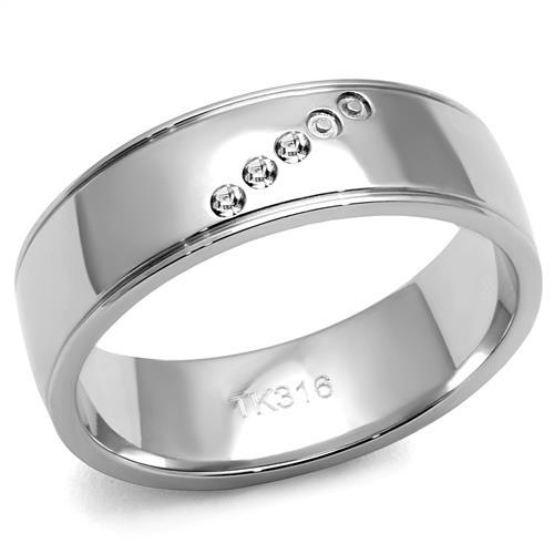 TK2564 - High polished (no plating) Stainless Steel Ring with Top Grade Crystal  in Clear-0