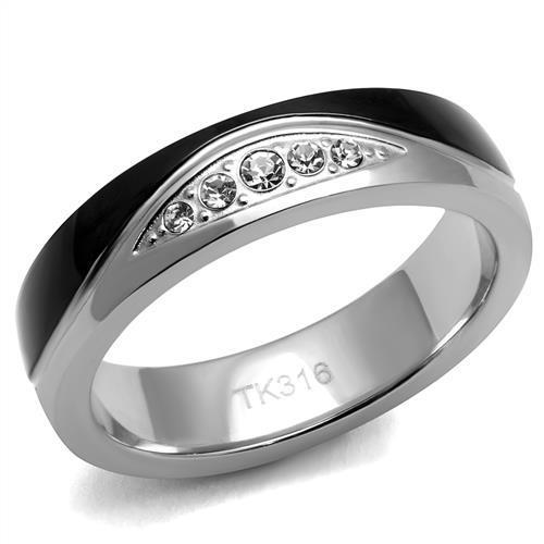 TK2568 - Two-Tone IP Black (Ion Plating) Stainless Steel Ring with Top Grade Crystal  in Clear-0