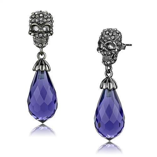 TK2574 - IP Light Black  (IP Gun) Stainless Steel Earrings with Synthetic Synthetic Glass in Tanzanite-0