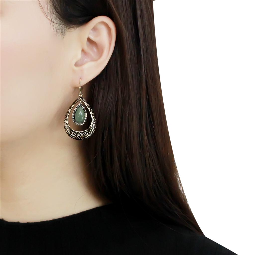 TK2576 - IP Gold(Ion Plating) Stainless Steel Earrings with Semi-Precious Jade in Emerald-0