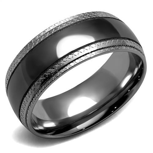 TK2580 - Two Tone IP Light Black (IP Gun) Stainless Steel Ring with No Stone-0