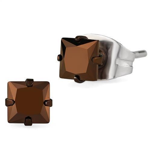 TK2582 - Two Tone IP Light Brown (IP Light coffee) Stainless Steel Earrings with AAA Grade CZ  in Light Coffee-0