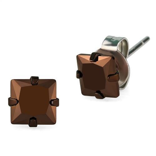 TK2583 - Two Tone IP Light Brown (IP Light coffee) Stainless Steel Earrings with AAA Grade CZ  in Light Coffee-0