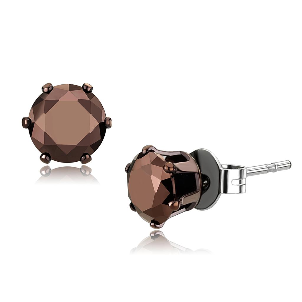 TK2587 - Two Tone IP Light Brown (IP Light coffee) Stainless Steel Earrings with AAA Grade CZ  in Light Coffee-0