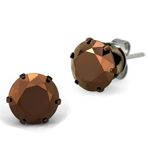 TK2589 - Two Tone IP Light Brown (IP Light coffee) Stainless Steel Earrings with AAA Grade CZ  in Light Coffee-0