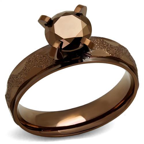 TK2595 - IP Coffee light Stainless Steel Ring with AAA Grade CZ  in Light Coffee-0