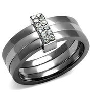 TK2599 - Two Tone IP Light Black (IP Gun) Stainless Steel Ring with Top Grade Crystal  in Clear-0