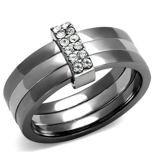 TK2599 - Two Tone IP Light Black (IP Gun) Stainless Steel Ring with Top Grade Crystal  in Clear-0