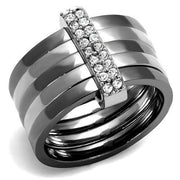 TK2602 - Two Tone IP Light Black (IP Gun) Stainless Steel Ring with Top Grade Crystal  in Clear-0